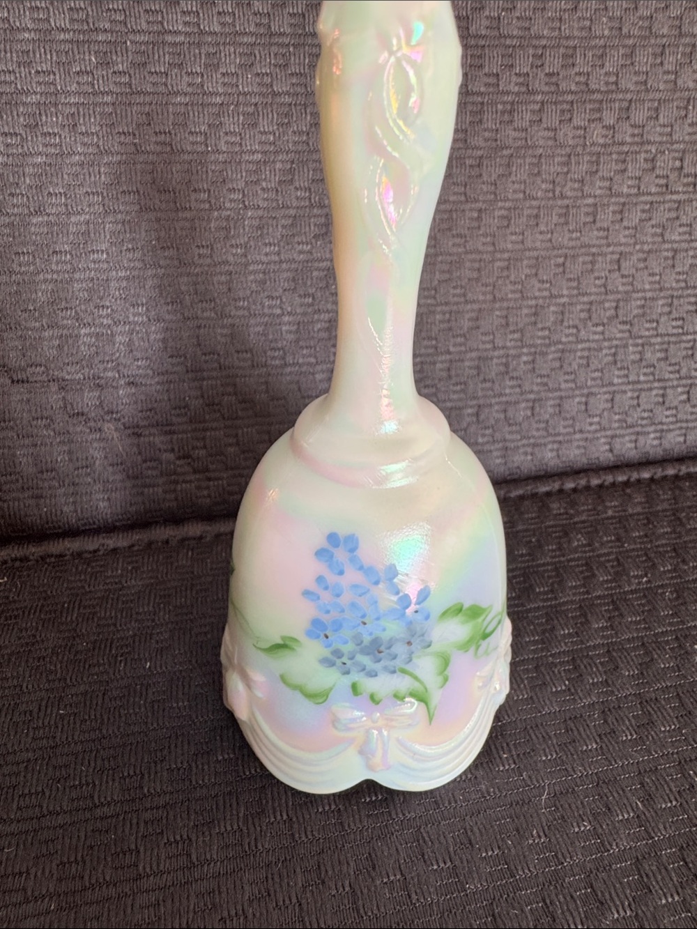 Fenton White Handpainted Glass Bell with Crystal Accent